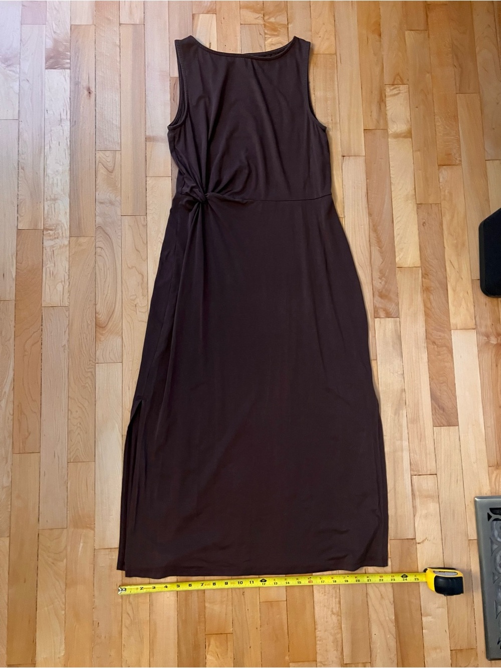 Beyond Yoga Rotation Side Twist Espresso Brown Sleeveless Knot-Detail Dress